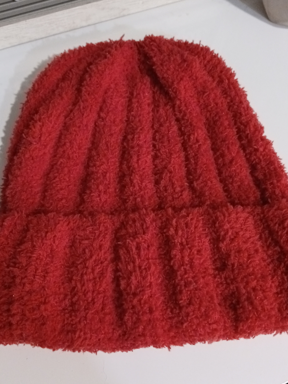Vince Camuto Red Fuzzy Knit Beanie